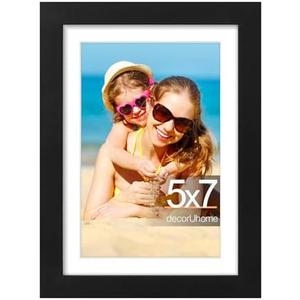 decorUhome 5x7 Picture Frame, Display Pictures 4x6 with Mat or 5x7 without Mat, Wall & Tabletop Display Photo Frame, Black, 1 Pack