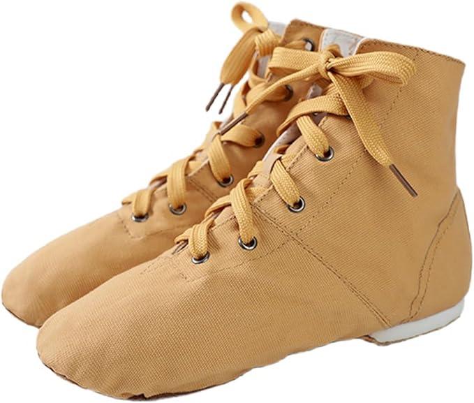 Womens Canvas Lace Up Jazz Boot Shoes Canvas Jazz Dance Boots Ballet Dancing Sneakers for Adult Men Women Kid (Khaki,40)