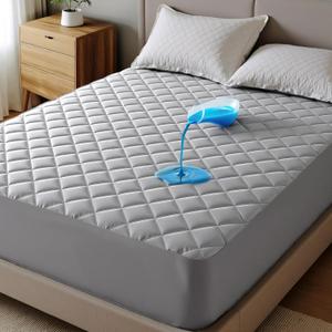 Bedsure Queen Mattress Protector, Quilted Waterproof Mattress Protector with Deep Pocket up to 22 Inches, Soft Breathable Noiseless Bed Pad Topper, Queen Bed Cover for Home, Bedroom, Hotel Grey