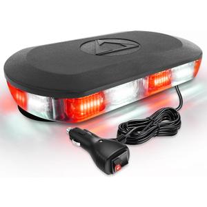 HLauto 700A Rooftop Emergency Strobe Lights Bar, 72 LED Red White Mini Beacon Safety Flashing Warning Traffic Lights Bar w/Magnetic Base for 12-24V Trucks, Construction Vehicles, Snowplow, Cars