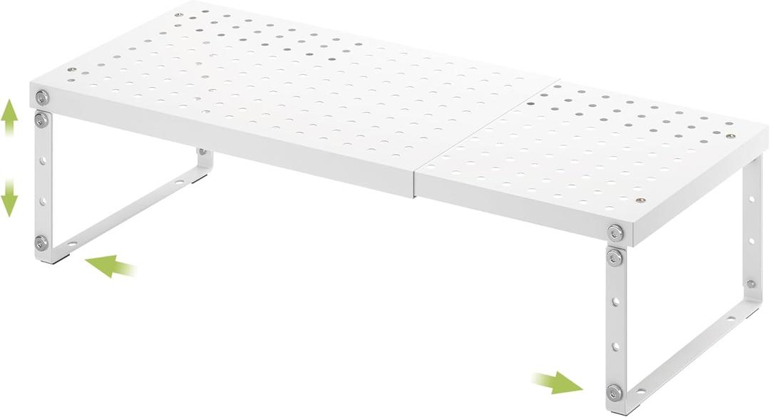 Expandable Cabinet Organizer Shelf With Adjustable Height, Stackable Kitchen Countertop Organizer Rack, Adjustable Shelf Riser For Kitchen Counter, Pantry, Cupboard, Desk, Tabletop (8.27"D*14-22.4"W x 7.5"H, White-1 Pack)