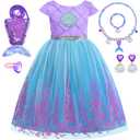 knemmy Mermaid Dress for Girls Princess Costumes for Halloween Cosplay Fancy Dress Up Party Birthday Outfit 6-7