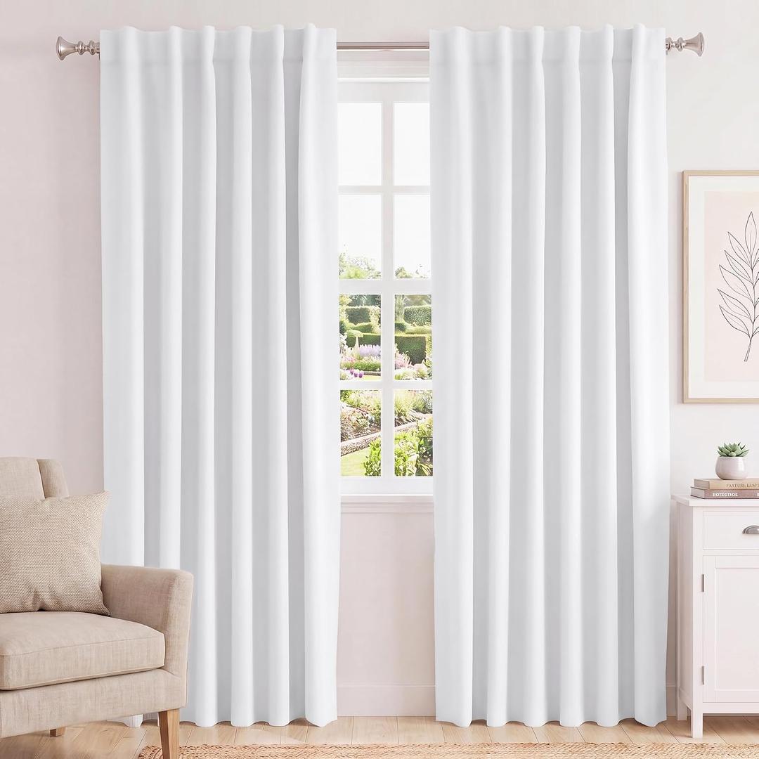 Turquoize White Curtains 84 Inch Long Room Darkening Curtain for Bedroom Thermal Insulated Back Tab Rod Pocket Black Out Curtains for Living Room, 52" W x 84" L, 2 Panels, Pure White