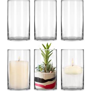 6 Pack Clear Glass Cylinder Vases, 6 Inch Flowers Vase, Floating Candle Holder for Table Centerpiece, Ideal for Wedding, Party Supplies and Home Decor