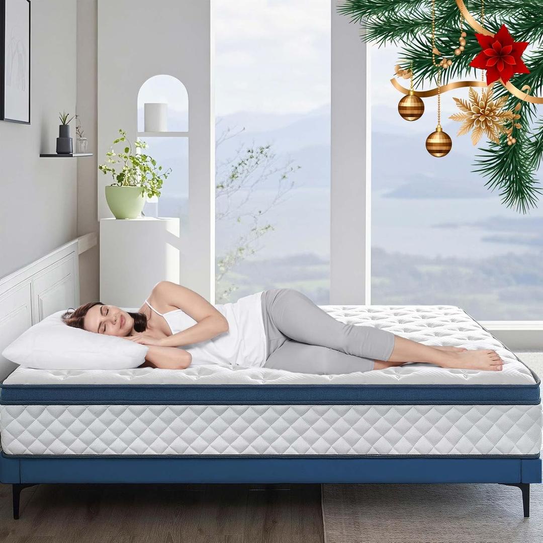 14 Inch Queen Mattress Medium Firm Hybrid Queen Size Bed Mattresses, Memory Foam Mattress in a Box for Pressure Relief, Individual Pocket Spring-Motion Isolation with Edge Support, CertiPUR-US (White)