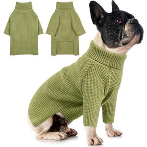 Queenmore Waffle Knit Small Dog Sweater, Long Sleeve Doggie Fall Sweater, Turtleneck Sweaters for Small Breeds, Samll Puppy Sweaters, Green S