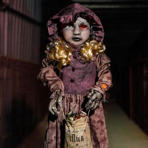 4FT Halloween Decorations Outdoor Animatronics Creepy Doll Skull,Sound Touch Activated,Light Up Eyes, Creepy Sound,Scary Halloween Party Prop for Haunted House Holiday,Yard Lawn