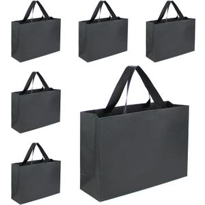 Xloey Black Gift Bags with Handles,6 Pcs 12.6"x4"x8.7" Black Gift Bag,Paper Shopping Bags with Ribbon Handles,for Merchandise Business,Retail,Valentine's Day, Birthday,Wedding,Christmas,Party