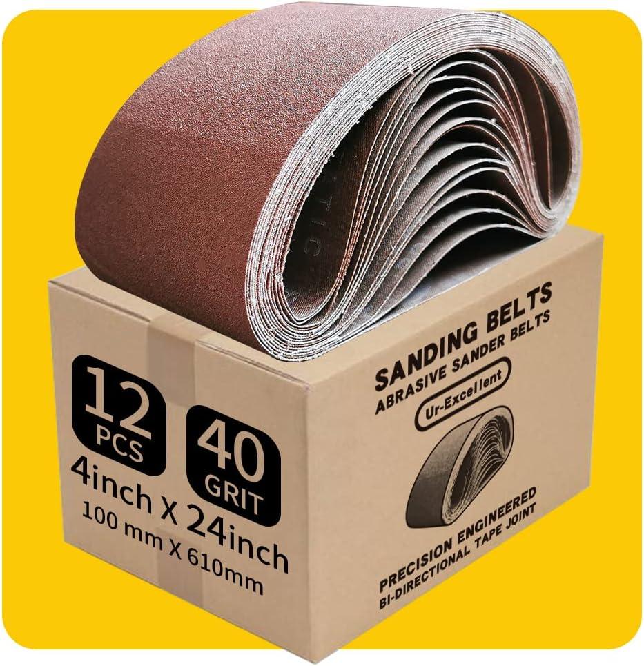 4 x 24 Inch 40 Grit Sanding Belt | Premium Aluminum Oxide Sanding Belt | Premium Sander Sandpaper  12 Pack