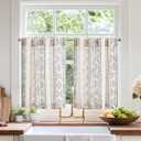 Jinchan Boho Kitchen Curtains Linen Cafe Tier Curtains 36 Inch Bohemian Geometric Striped Mudcloth Small Window Drapes for Living Room Bathroom Cabinet Light Filtering Back Tab 2 Panels Black on Flax