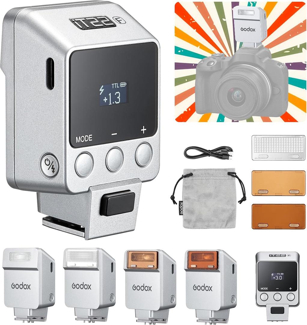 Godox iT22-S Mini TTL Silver Camera Flash for Sony Camera - Upgraded from iM22, New TTL Mode & Magnetic Accessories, 52g Weight, 700+ Flashes, 1.5s Recycling, USB-C Charging