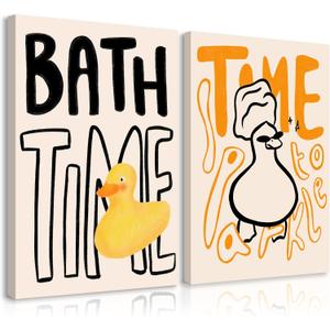 Bathroom Duck Wall Art Funny Bathroom Animal Canvas Wall Decor Bath Time Rubber Duck Art Poster Funny Cute Animal Prints Pictures Fun Painting Playful Artwork for Toilet 16x24 Inch Ready to Hang 2Pcs