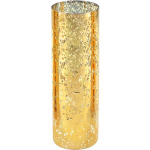 WGVI Hurricane Candle Holder Sleeve, W: 4", Ht: 12", Gold Speckled Glass Cylinder Open Both Ends, Chimney Tube Shade, 1 Piece