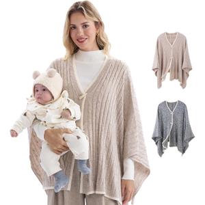 Momcozy Knit Nursing Cover  Soft & Cozy Full Coverage Nursing Shawl for Breastfeeding and Pumping, Versatile Fall/Winter (One Size, Oatmeal Heather)