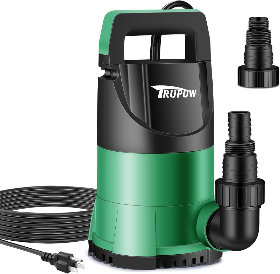 1 HP Sump Pump Submersible Water Pump 3981 GPH Portable Thermoplastic Electric Utility Pump for Swimming Pool Garden Basement Tub Pond Draining Remove Water Level Down to 0.3"