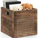 Wood Storage Cube for Home Organizer, Wooden Basket Cube Storage Organizer with Handle, Wood Crates for Storage Books Clothes Toys, Farmhouse Wooden Storage Box Brown Wooden Crate Cube Shelf