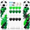 2 Sets Soccer Balloon Column Stand Kit with 4D Soccer, Green Black Star Foil and 100 Latex Balloons, Green White Black Arch Kit for Floor for Football Sports Party Decorations