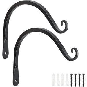 FEED GARDEN 2 Pack 8 Inch Hanging Plant Bracket Wall Hooks Decorative Plant Hangers for Outdoor Hanging Bird Feeders, Wind Chimes, Plant Baskets, Black