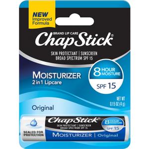 ChapStick Moisturizer Original Lip Balm Tube, SPF 15 and Skin Protectant - 0.15 Oz