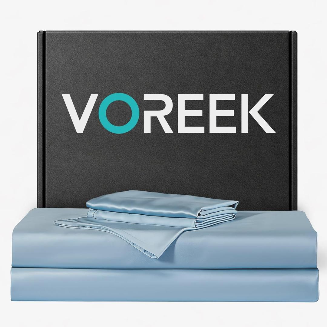 Silver Infused Bed Sheets - 20% Silk Ultra-Soft Temperature-Regulating Fabric with Self-Cleaning that Stays Fresh 3X Longer for Hygienic Sleep (Light Blue, Queen)
