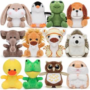 12PCS Safari Stuffed Animals - Jungle Stuffed Animals Toys Set Tiger Elephant Lion Squirrel Hedgehog Rabbit Forest Animals Gifts for Birthday Zoo Animal Party