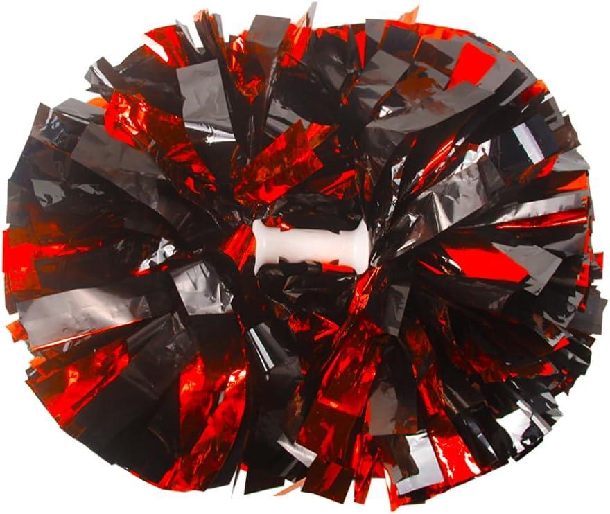 Lovecheer 2PCS Metallic Pom Poms Cheerleading with Baton Handle Cheer Pompoms for Kids Adults Team Sports Spirit Party Cheering (Black and Red)