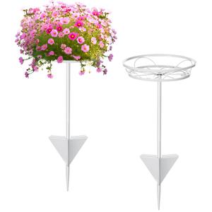 Tellingyou 1 Pack Adjustable Outdoor Flower Pot Stand, Metal Outdoor Plant Stands, Spring Summer Versatile Plant Stand Garden Stake for Display Plants, Elegant Solution for Landscaping Decor (White)