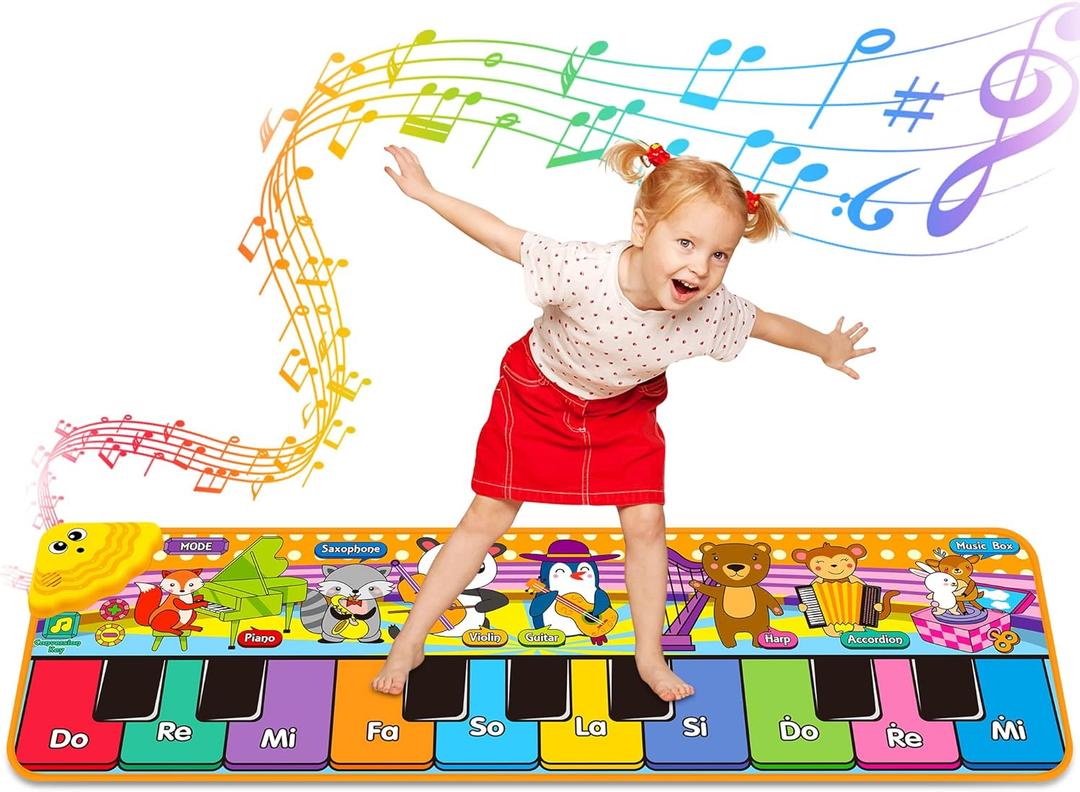 Kids Musical Piano Mats with 25 Music Sounds, Musical Toys Baby Floor Piano Keyboard Mat Carpet Animal Blanket Touch Playmat Early Education Toys for 1 2 3 4 5 6+ Years Old Girls Boys Toddlers