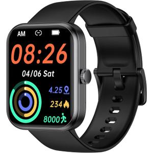 Fitness Tracker Watch, Step Tracker with Heart Rate, Blood Oxygen Sleep Monitor, IP68 Waterproof Pedometer, Step Calorie Counter, Health Fitness Watch for Sports, Activity Tracker for Women Men (Black)