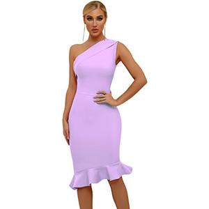 Maketina Womens Sexy One Shoulder Bodycon Bandage Dress Mermaid Cocktail Midi Dresses Trendy 2025 M