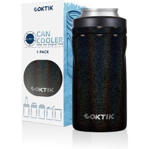 COKTIK 4 in 1 Insulated Can Cooler, Double Wall Slim Can Cooler for 12 oz Regular or Slim Cans & Beer Bottle (Black Shimmer)
