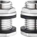 Stainless Steel 304 Tank Bulkhead Fitting With 2 Rubber Ring,Double 1/2" Female NPT and 3/4" Male GHT (Garden Hose Threaded), 2 Pack