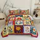Colorful Floral Patchwork Quilt Set Queen Size for Teens Adult Bedroom Decor,Floral Lightweight Bedspread Sets Queen Bedding,Bohemian Bed Cover Soft for Boys and Girls Room Decor
