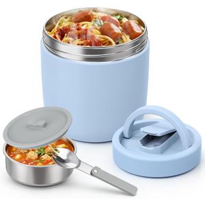 Thermo for Hot Food Adults, 40.5oz Wide Mouth Soup Thermo Lunch Containers with Spoon, Stainless Steel Vacuum Insulated Bento Lunch Box,Lunch Containers with Handle(Blue)