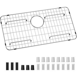 JJV Stainless Steel Sink Grid and Protectors for Bottom of Kitchen Sink, 26" x 14" with Rear Drain for Single Sink Bowl, for sink protectors for kitchen sink