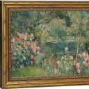 Gold Framed Canvas Wall Art Vintage Impressionist Rose Garden Pond Picture Wall Decor Rustic Farmhouse Floral Print Paintings Ideal for Living Room Bedroom Thoughtful gift and Home Decor 16x24 in