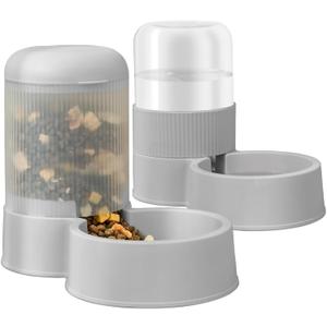 Gravity Cat Feeder with 2.8L Capacity, BPA Free, Eco-Friendly, Food Grade Materials, Big Mouth Design, Siphon Device for Water Dispenser (gray) 1 Set