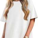 Tankaneo Womens Oversized Knit Tunic Tops Summer Casual Short Sleeve Round Neck T Shirt Loose Fit Side Split Waffle Tees (S)