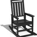 LOUNZY Outdoor Rocking Chair, HDPE Patio Rocking Chair with Footboard for Adults, All Weather Heavy Duty Front Porch Rocker, Black (Set of 1)