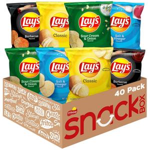 Lay's Potato Chips, 4 Flavor Variety Pack, 1 oz Single Serve Bags, (40 Pack), BB Date: 07/01/2025