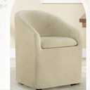 Upholstered Dining Chair with Casters, Barrel Backrest & Dual Armrest, Washable Cover, Sand Fabric – 1 PC Only