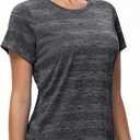 MIER Women's Running Athletic Shirts Dry Fit Active T-Shirt Tops Short Sleeve Soft Crew Neck Gym Workout Exercise Tees (Black, XS)
