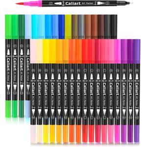 Caliart 34 Double Tip Brush Pens Art Markers, Artist Fine & Brush Pen Coloring Markers for Adult Book Cards Drawing Craft Kit Teacher Office Supplies