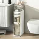 Seeday 3 Tier Slim Bathroom Storage Cabinet, Narrow Organizer with Wheels and Toilet Paper Holder, Waterproof, No Assembly Required, Perfect for Small Spaces in Bathroom, Kitchen and Bedroom