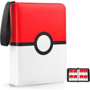 Card Binder 4 Pocket, Trading Card Holder Fits 400 Cards With 50 Removable Sleeves, Portable Collection Card Ablum, Game Card Case book With Zipper for Gift, Red (Large)