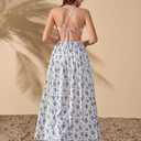 VKIHOC Women's Floral Bow Tie Cut Out A Line Beach Boho Summer Maxi Dress (S)