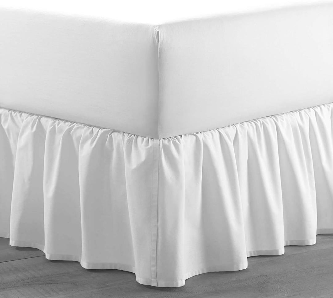 Lightweight Ruffled Bed Skirt, Queen Size 15 Inch Drop - 100% Microfiber, Soft and Stylish, Dust Ruffle - Bed Skirt for Queen Beds, White