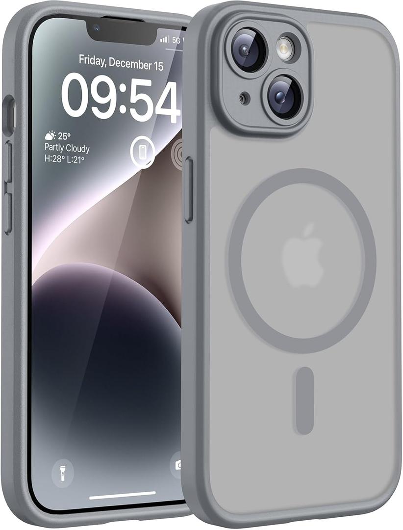 TOCOL Magnetic for iPhone 14 Case, Upgraded Full Camera Protection, Compatible with Magsafe, 15FT Drop Protection, Translucent Matte Back Phone Cover 6.1 inch (Gray)