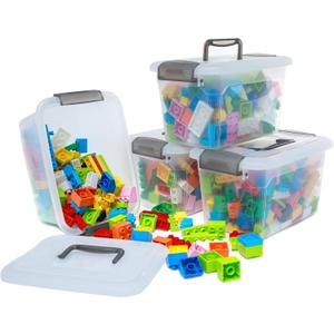 Citylife 4 Packs 6 QT Storage Bins with Lids Clear Plastic Bins with Grey Handle Stackable Storage Containers for Organizing