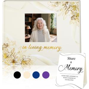 Elegant Funeral Guest Book - in Loving Memory Guestbook with Photo Slot - 330 Entries Memorial Guest Sign in Book for Funeral Service, 9"x7.5", Beige